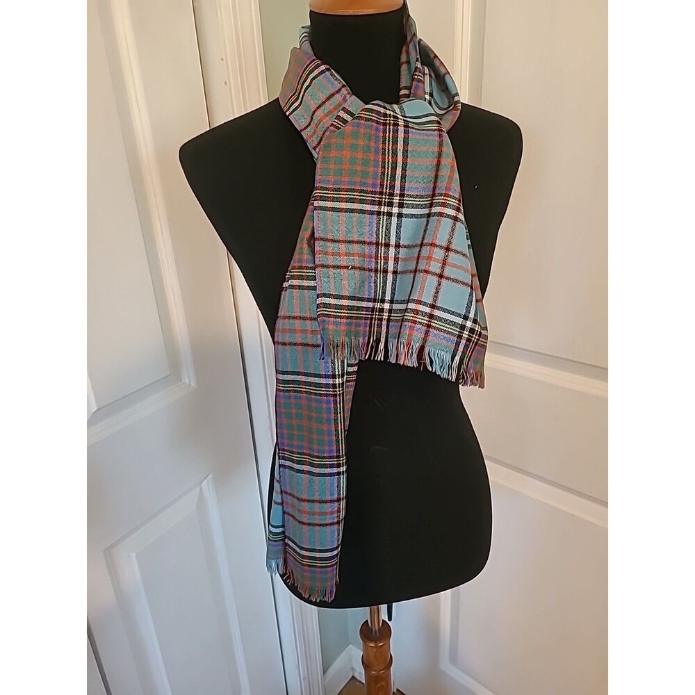 Ingles Buchan Scarf 100% Pure Wool Made in Scotland 54" x 10" Blue Red